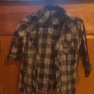 Black and Gray Plaid Button-Up Shirt